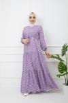 Bel Kuşaklı Viskon Kumaş Elbise Lila HBS1134