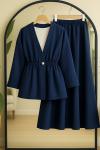 bel  lastikli ceket etek takım  Lacivert BK9536