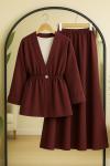 bel  lastikli ceket etek takım  Bordo BK9536