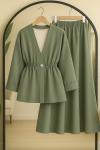 bel  lastikli ceket etek takım Yeşil BK9536