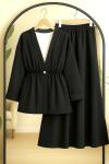 bel  lastikli ceket etek takım Siyah BK9536
