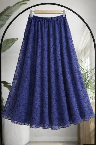 Bel Lastikli Astarlı Şifon Etek Lacıvert NW6067
