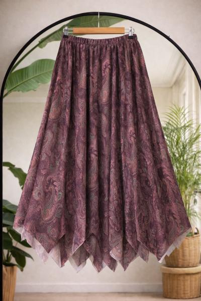 Bel lastikli Astarlı Şifon Etek  Bordo SG2065