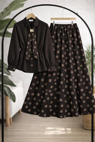 Bel lastikli fularlı etekli Takım Kahve  BK9568