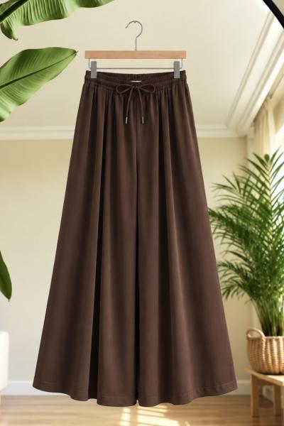 Bel lastikli cepli etek pantolon Kahve TB6514