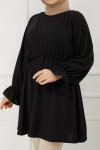 Bel Lastikli kloş Tunik Siyah Tbt891