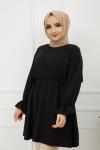 Bel Lastikli kloş Tunik Siyah Tbt891