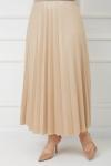 Bel lastikli piliseli Parlak Kumaş etek Bej  SLT982