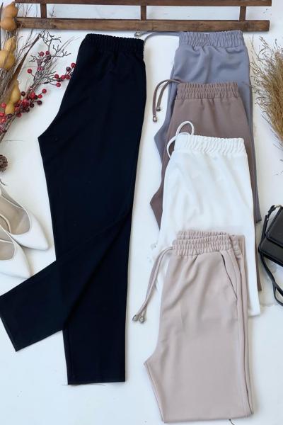 Bel lastikli cepli Double krep kumaş pantolon siyah SLt1554