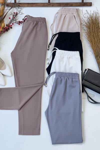 Bel lastikli cepli Double krep kumaş pantolon vizon SLt1554