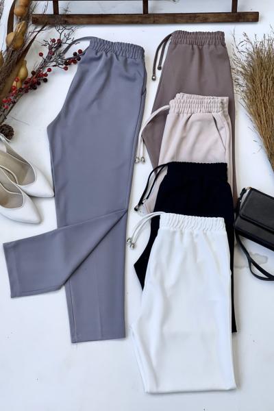 Bel lastikli cepli Double krep kumaş pantolon gri SLt1554