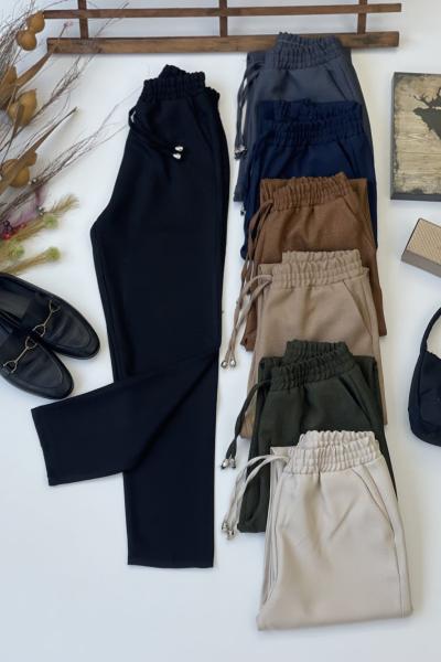 kışlık Bel lastikli cepli havuç paça pantolon siyah fİX7010