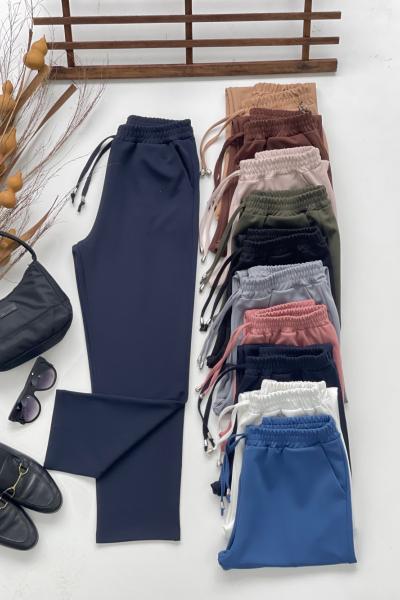 Bel lastikli cepli Double krep kumaş pantolon Lacivert SLt1554