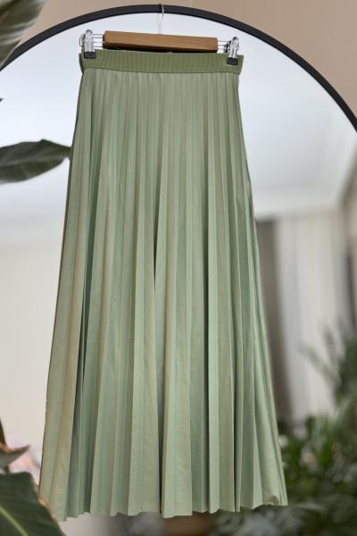 Bel lastikli parlak kumaş pileli Etek  Mint SLT30272