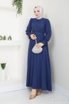 Bel lastikli Kemer Detaylı Kiloş Elbise Lacivert NEX30307
