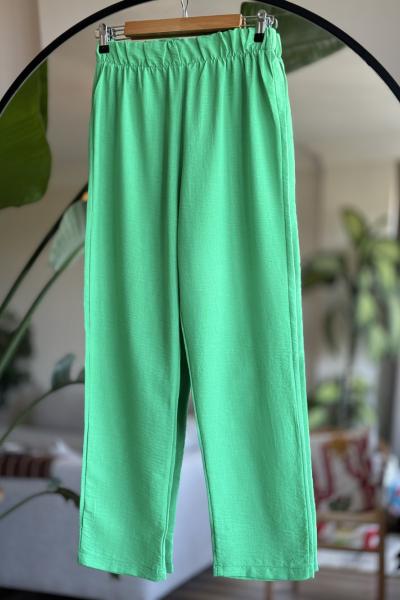 Bel lastikli Keten Pantolon Yeşil SLT30314