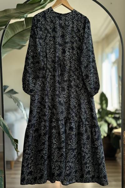 Belden Bağcıklı Viskon Kumaş Elbise Siyah SLT30323