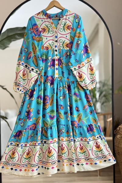 Beren Balon Kol Yarım Düğmeli Elbise Bebemavı UMS50140