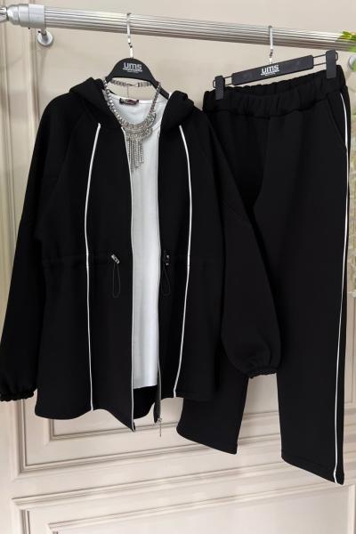 Beyaz Dikişli Üçiplik İkili Takım Siyah  UMD50121