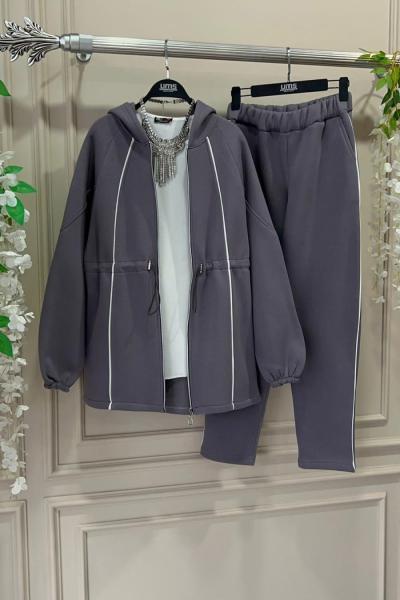 Beyaz Dikişli Üçiplik İkili Takım Gri UMD50121