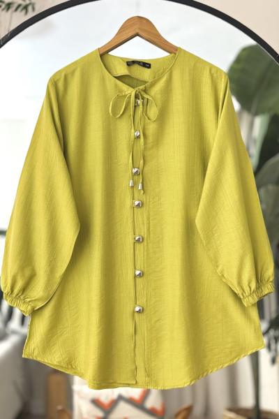 Bisiklet yaka  metal Düğmeli tunik  Yağyeşili TCN4095