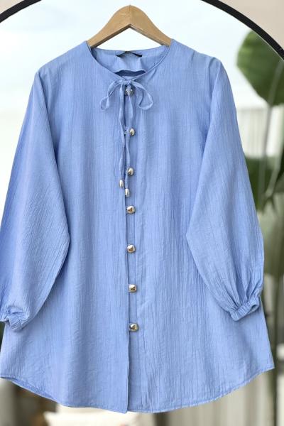 Bisiklet yaka bağcıklı metal Düğmeli tunik Bebemavi TCN4095