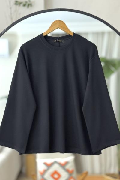 Bisiklet yaka İspanyol kol oyso tunik siyah TCN40110