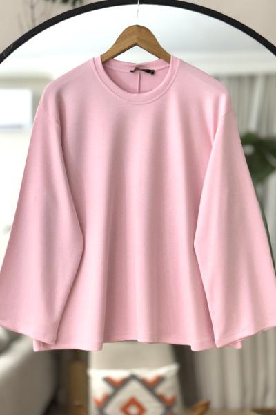 Bisiklet yaka İspanyol kol oyso tunik pembe TCN40110