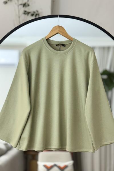 Bisiklet yaka İspanyol kol oyso tunik haki yeşili TCN40110