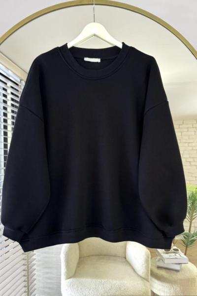 Bisiklet Yaka Oversize Sweatshirt Siyah DS2058