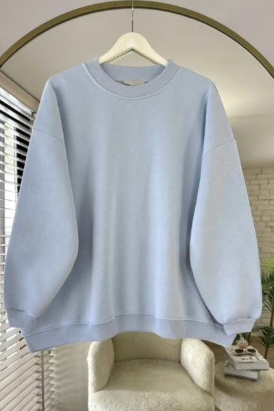 Bisiklet Yaka Oversize Sweatshirt mavi DS2058