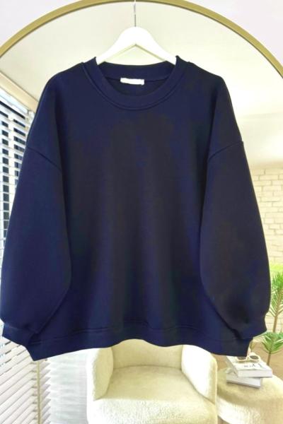 Bisiklet Yaka Oversize Sweatshirt Lacivert DS2058