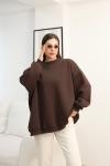Bisiklet Yaka Oversize Sweatshirt  Kahve DS2058