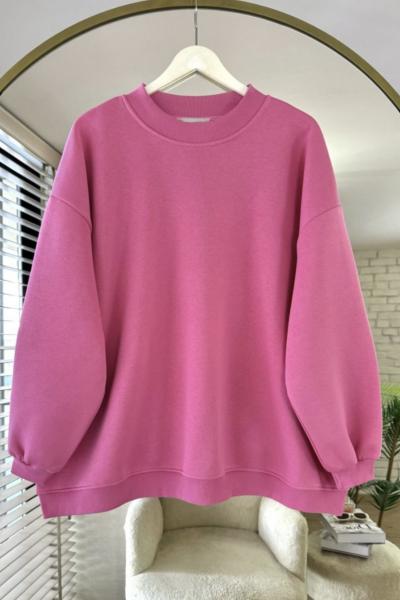 Bisiklet Yaka Oversize Sweatshirt Pembe DS2058