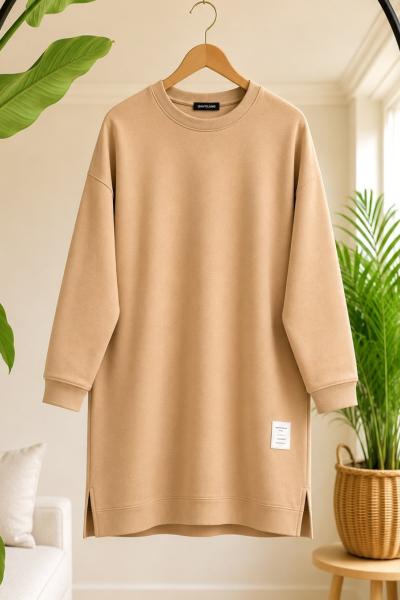 Bisiklet yaka armalı tunik  Camel EL1013