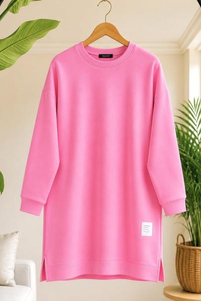 Bisiklet yaka armalı tunik Pembe EL1013