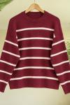 Bisiklet yaka çizgili Kazak Bordo SL7514