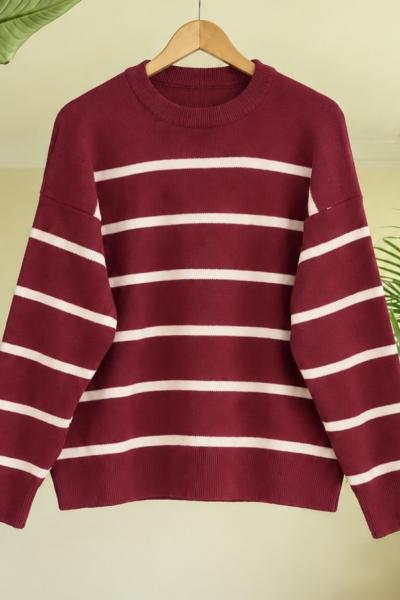 Bisiklet yaka çizgili Kazak Bordo SL7514