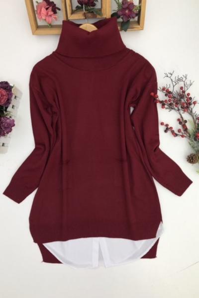 Boğazlı triko Kazak Bordo  NFS1324