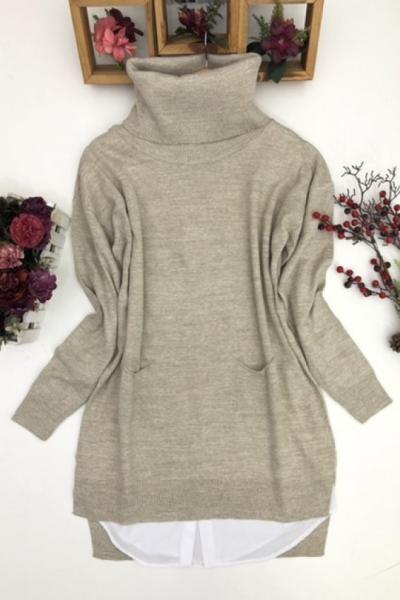 Boğazlı triko Kazak Bej  NFS1324