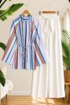 Bol kol pinterest desenli  çizgili salaş tunik  Mavi YR9589