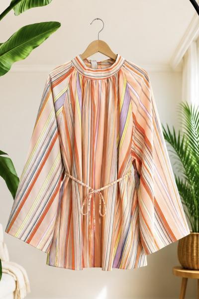 Bol kol pinterest desenli  çizgili salaş tunik Narçiçeği YR9589