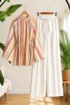 Bol kol pinterest desenli  çizgili salaş tunik Narçiçeği YR9589