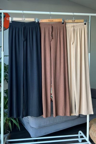 bol paça bürümcük kumaş pantolon siyah tcn4046