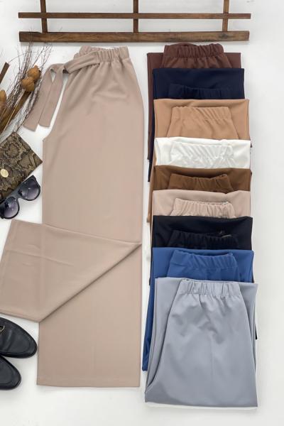 Bolpaça dabil krep kumaş pantolon Bej   FİX1591