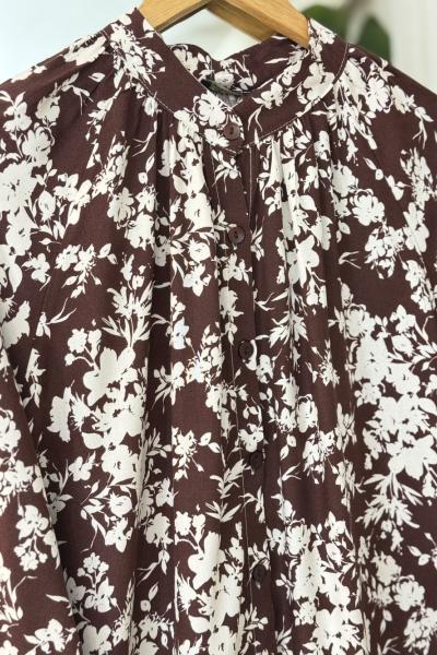 Boydan düğmeli kemerli Tesettür Elbise kahve UMS50270