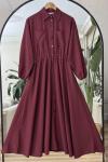 Boydan düğmeli cepli Kiloş Tesettür Elbise Bordo KR8018