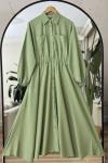 Boydan düğmeli cepli Kiloş Tesettür Elbise Yeşil KR8018