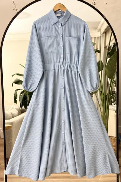 Boydan düğmeli cepli Kiloş Tesettür Elbise Bebemavi KR8018