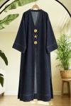 Broş düğmeli Uzun Kot kimono Koyu lacivert HT2050
